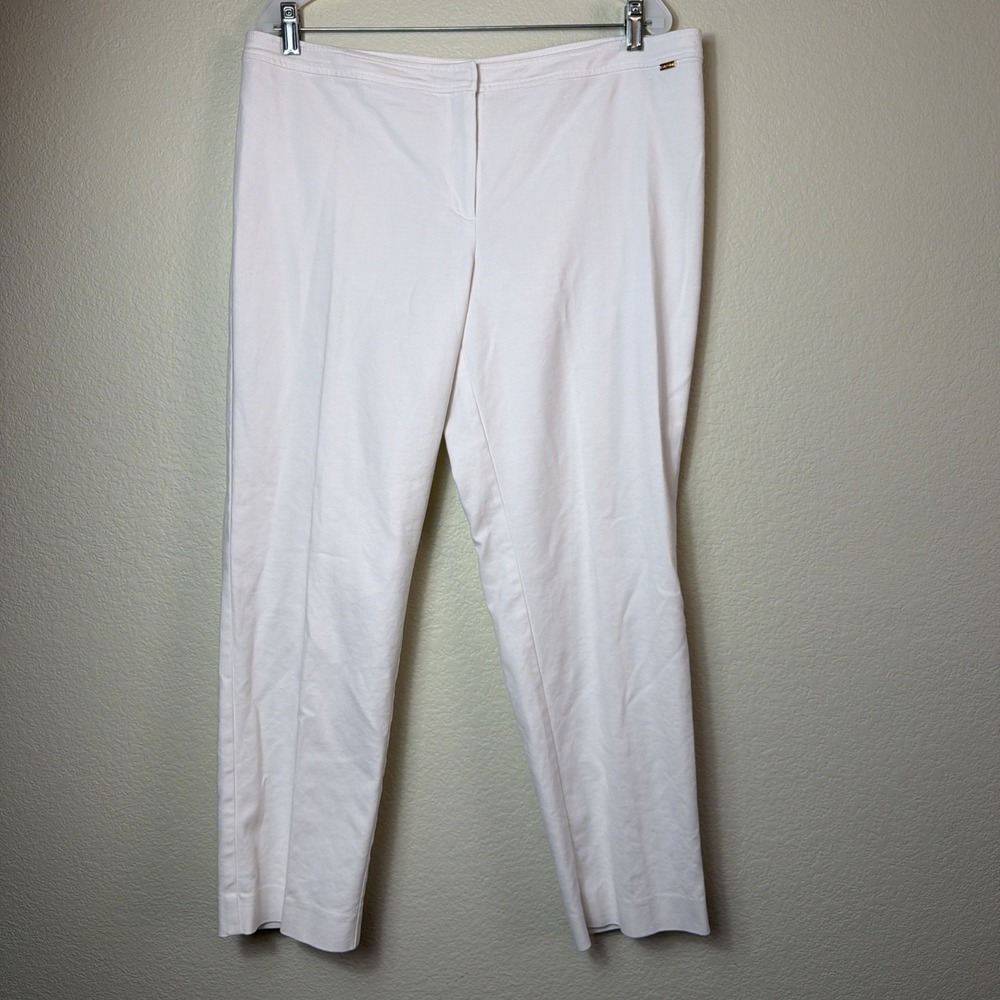 St John Sport Pants Womens 14 White Straight Leg Flat Front Chino Trousers Zip